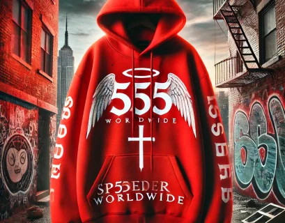 Sp5der Worldwide Red Angel Number 555 Hoodie