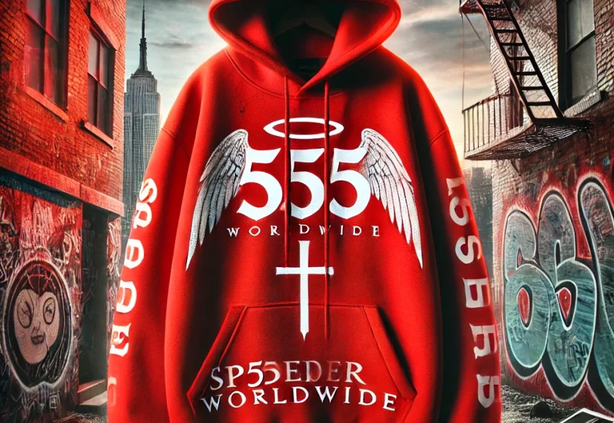 Sp5der Worldwide Red Angel Number 555 Hoodie